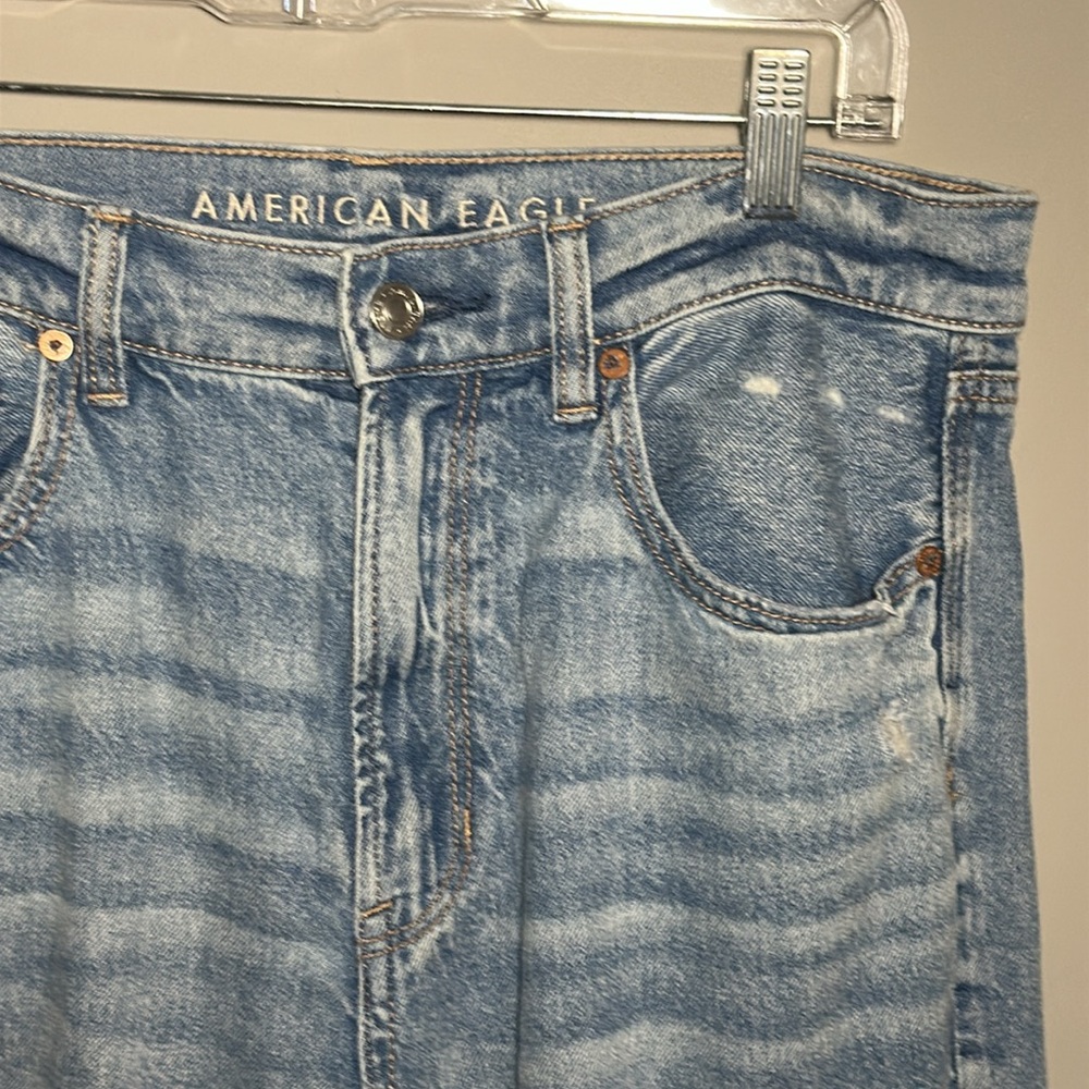 American Eagle Strigid highest rise baggy straight Ripped Blue Jeans - Picture 2 of 11